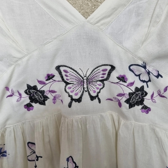 Pistachio Dress Womens L Summer Shirred Back Spaghetti Strap Butterfly Cotton - Picture 4 of 9